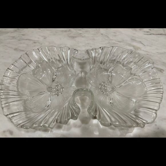 Mikasa frosted divided candy nut serving dish with double hibiscus flower bloom - Picture 1 of 5